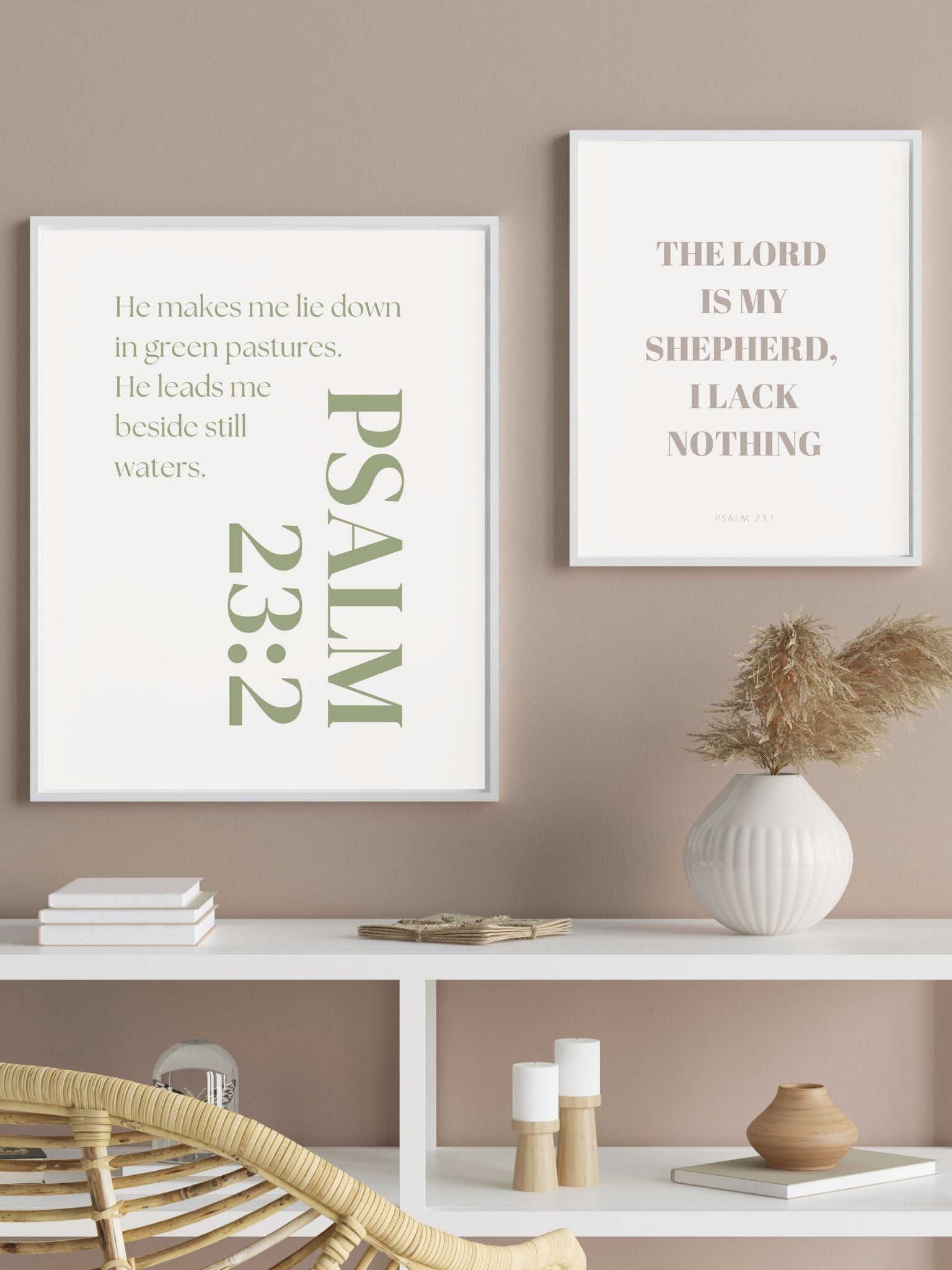 christian gallery wall art Psalm 23 the Lord is my Shepherd I lack nothing He makes me lie down in green pastures He leads me beside still water