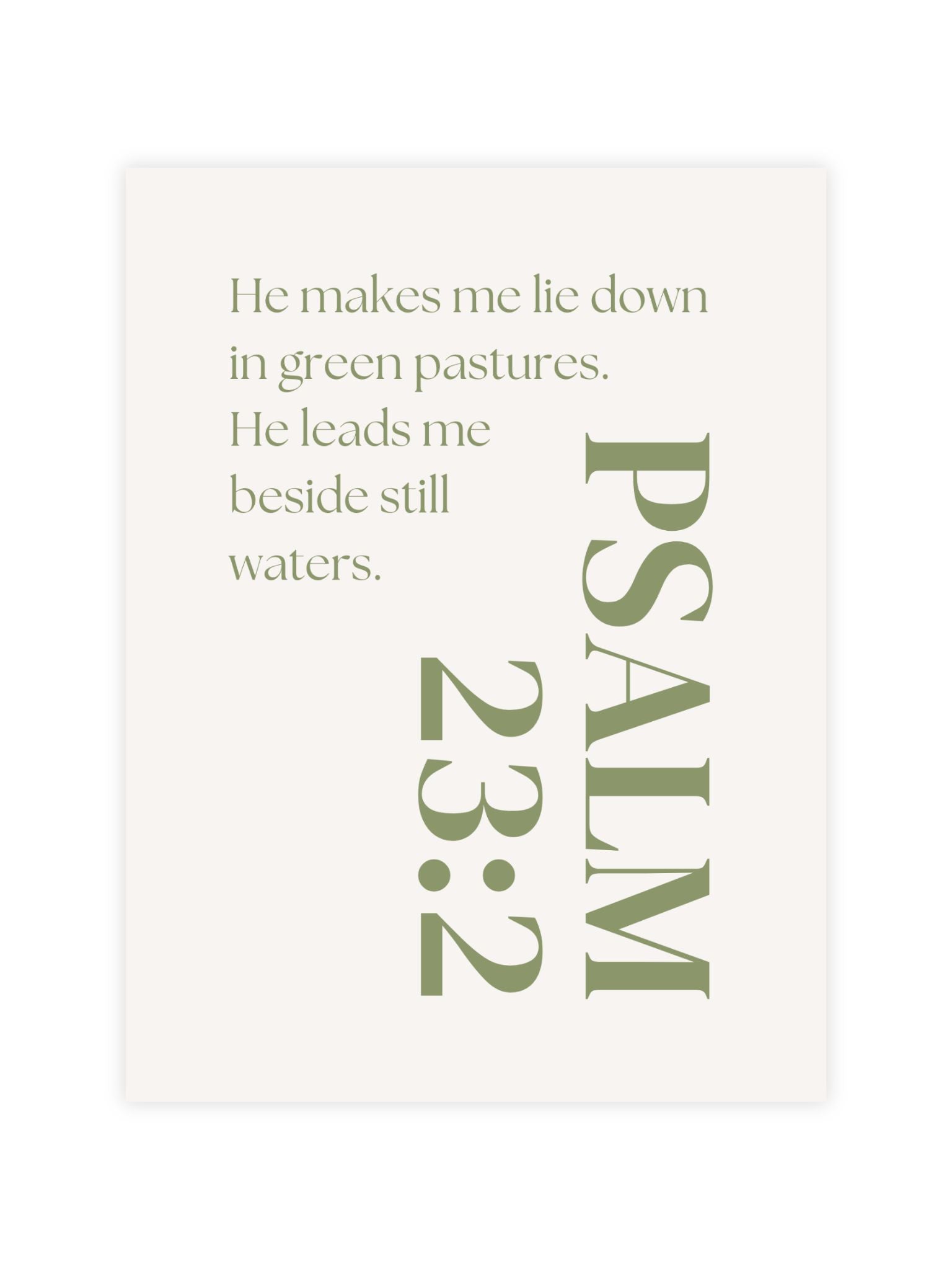 christelijke poster Psalm 23:2 He makes me lie down in green pastures He leads me beside still waters